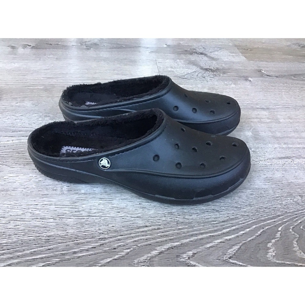 Crocs Women's Size 11 Black Slip On Lined Shoes W11 Faux Fur Slip On 201991